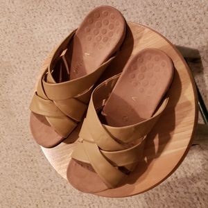 Vionic Crisscross Leather Flat Sandals Flip Flops